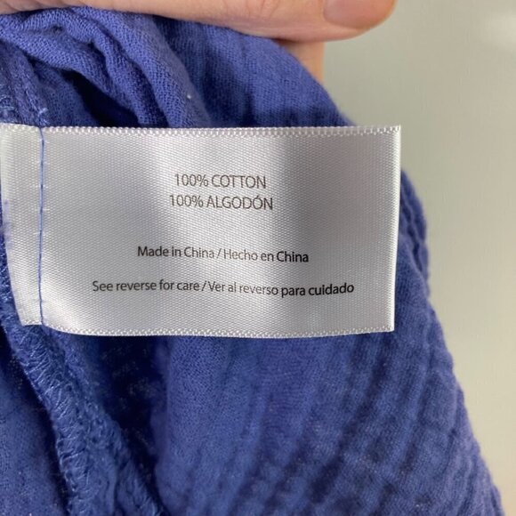 Womens 3 Dots Cotton Waffle V Neck Cap Sleeve Top Blue L - Picture 5 of 5